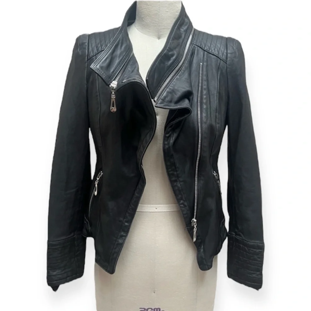 HanHou Queen Sheep Skin Leather Moto Style Jacket - Picture 3 of 15